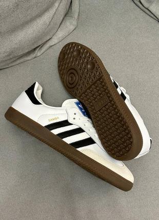 Кроссовки adidas samba white black белые женские / мужские10 фото