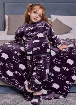 Детская теплая махровая плюшевая пижама р.92-1582 фото