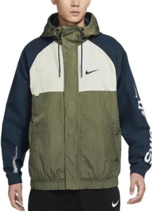 Куртка ветровка nike alphabet logo printing colorblock hooded jacket autumn olive green dx6311-222