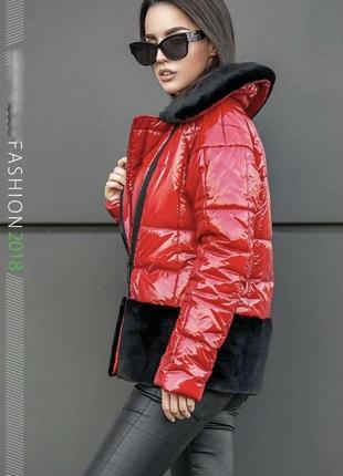 Куртка червона зимова косуха2 фото