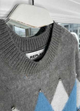 Replay итальянский шерстяной свитер с альпакой колорблок6 фото