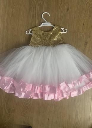 Платье платье 86 размер на девочку 1 год пышное розовое с бантом нарядное4 фото