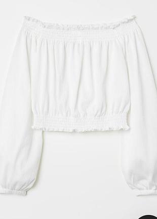 Белый укороченный топ с открытыми плечами h&amp;m
