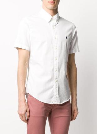 Белая льняная рубашка сорочка лен с вышитым логотипом ralph lauren,оригинал