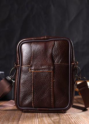 Компактная сумка мужская на пояс из натуральной кожи 21484 vintage коричневая6 фото