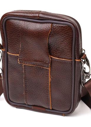 Компактная сумка мужская на пояс из натуральной кожи 21484 vintage коричневая2 фото