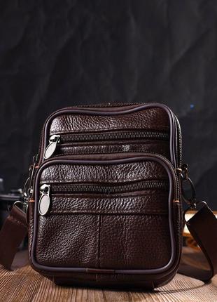 Компактная сумка мужская на пояс из натуральной кожи 21484 vintage коричневая5 фото