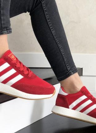 Шикарные женские кроссовки adidas iniki красные с белым4 фото