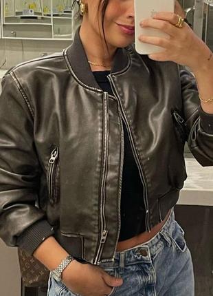 Бомбер куртка новая оригинал бомбер zara жаная зара zara хаки хаки кожаный куртка кожуная куртка косуха7 фото