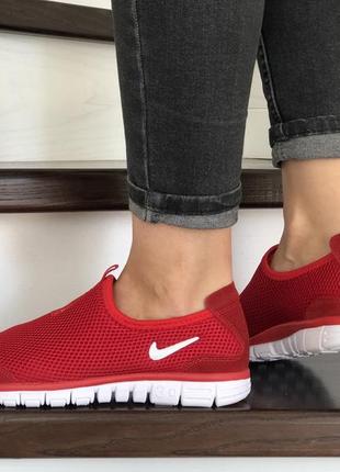 Крутые женские слипоны мокасины летние лёгкие nike free run 3.0 красные3 фото