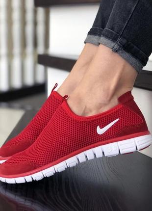 Крутые женские слипоны мокасины летние лёгкие nike free run 3.0 красные1 фото