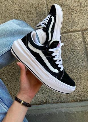 Жіночі замшеві чорно-білі кеди в стилі vans old skool 🆕 кросівки ванс олд скул