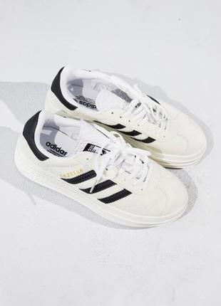 Adidas gazelle bold beige/black/white6 фото