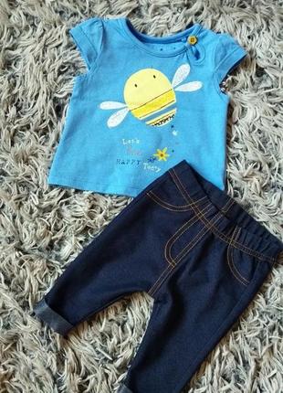 Комплект для девочки 0-3 месяцев 50-56см футболка + лосины / штаны
