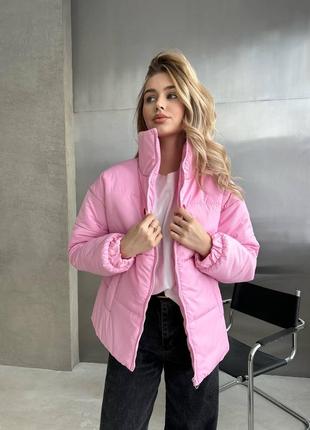 Куртка женская оверсайз тепла на молнии с карманами качественная стильная трендовая белая розовая5 фото