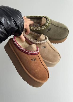 Женские замшевые угги тапки ugg tasman khaki7 фото