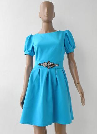Нарядное платье синего цвета с воланами 42, 44 размера (36, 38 евроразмеры).