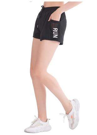 Короткі спортивні шорти для тренувань/бігу/занять спортом подвійні/двошарові/з підкладкою/лосінами жіночі/підліткові, для жінки/дівчинки