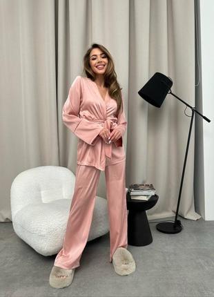 Женская шёлковая пижама, домашняя одежда