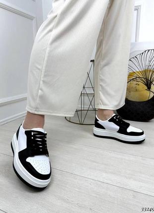 Кросівки  жіночі демісезонні чорно білі на платформі5 фото