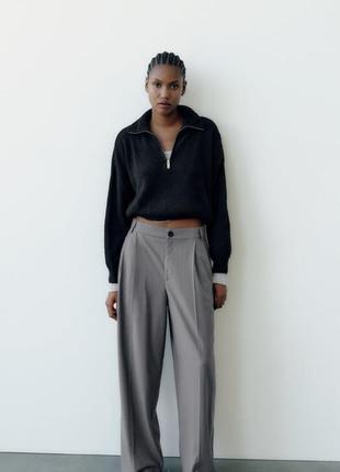 Широкие брюки zara костюмные брюки зара full length grey mini trousers4 фото