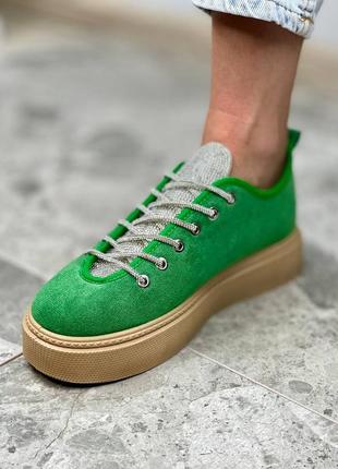 Кросівки жіночі  11065-3 зелені замшеві