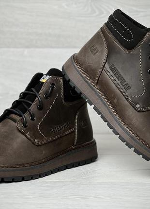Кожаные зимние ботинки на меху  brown boots2 фото