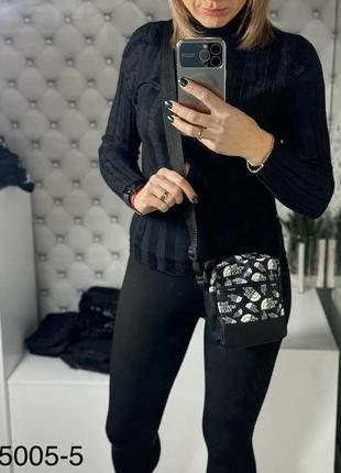 Жіноча стильна та якісна сумка текстиль чорна2 фото