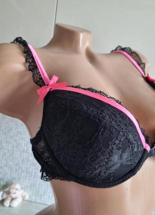Черный сексуальный эротический бюстгальтер с розовыми лентами 80b 85b5 фото