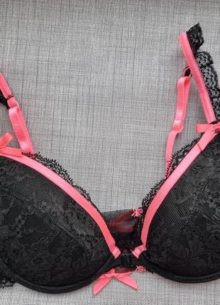 Черный сексуальный эротический бюстгальтер с розовыми лентами 80b 85b