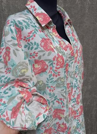 Рубашка,блуза  яркая ,лен+хлопок,цветочный принт,узор ,лёгкая,летняя.6 фото