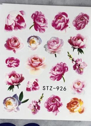 Наклейки на ногти декор для ногтей маникюра водные слайдеры с цветами цветочками пионами розами розовые пионы розы