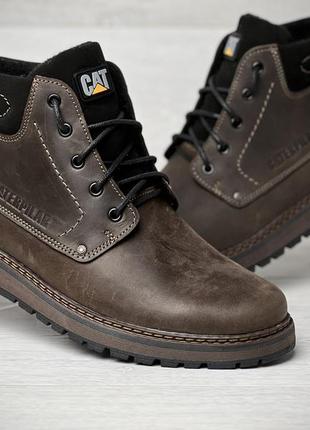 Зимові шкіряні черевики на хутрі cat caterpillar brown boots