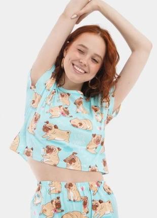 Жіноча піжама топ+шорти  мопс