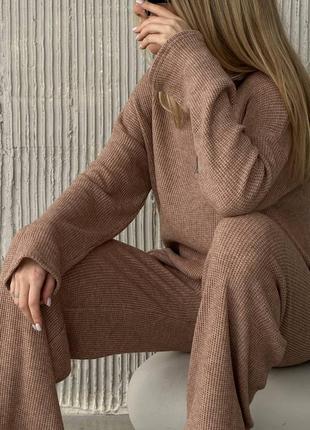 Стильный трендовый очень теплый вязаный женский костюм кофта и брюки 😍1 фото