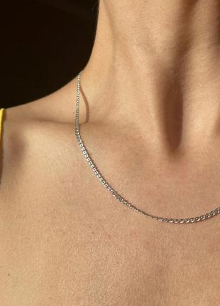 Серебряная цепь плоская , тонка, красивое плетение, нона, мона лиза ,2 фото