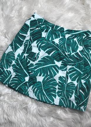 Летняя юбка мини тропический принт листья8 фото