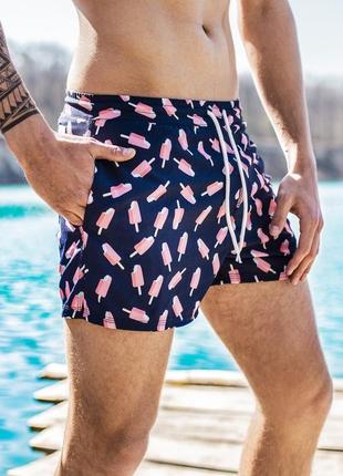 Летние мужские плавательные шорты для плаванья принт мороженое пляжные