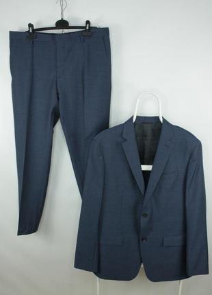 Шикарний класичний костюм calvin klein fitted textured blue wool formal pants suit