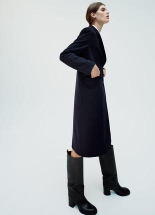 Пальто женское темно-синее подплечниками zara new2 фото