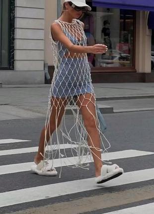 Пляжна сукня сітка  максі міді макраме бахрома пляжний костюм купальник бікіні