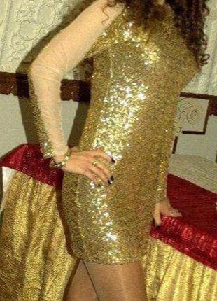 Праздничное золотистое платье в пайетках4 фото