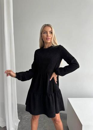 Жіноча вельветова сукня чорного кольору5 фото