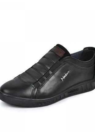 Кожаные туфли поло 2 на резинках maxus 110277 черные1 фото