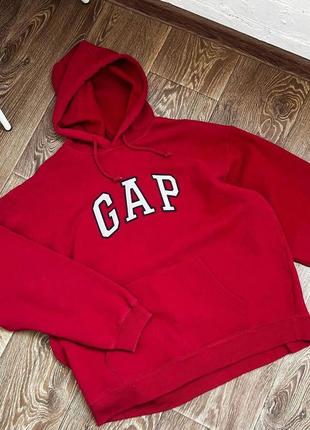 Худи на флисе гап gap оверсайз с капюшоном толстовка красный графитовый серый черный теплый спортивный трендовый стильный8 фото