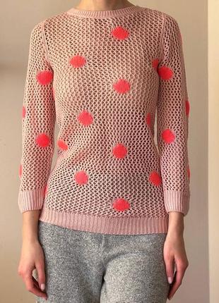 Весенний свитерик h&amp;m розового цвета в сетку.6 фото