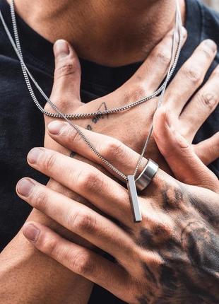 Чоловіча срібна підвіска з кулоном, металева цепочка ланцюжок на шию, кулон із нержавіючої сталі2 фото