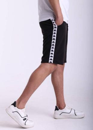 Спортивные шорты kappa с лампасами мужские, каппа черные3 фото
