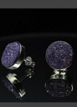 Серьги пуссеты с друзой аметиста серебро 925