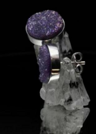 Серьги пуссеты с друзой аметиста серебро 925